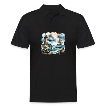 Motif nautique rétro ancre phare navire - Polo Homme - noir - Devant - Kai (181cm)