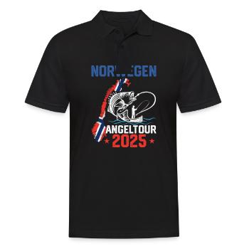 Angeltour Norwegen 2025 Angelurlaub Angeltrip - Männer Poloshirt - Schwarz - Vorne - Kai (181cm)
