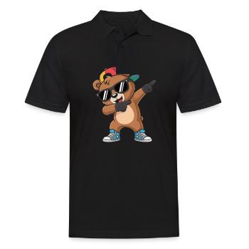 Dabbing Bär mit Cap – Cooles Kinder Motiv - Männer Poloshirt - Schwarz - Vorne - Kai (181cm)