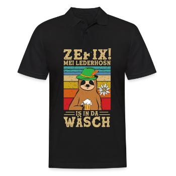 ZEFIX Mei Lederhosn Is In Da Wäsch Tracht - Männer Poloshirt - Schwarz - Vorne - Kai (181cm)