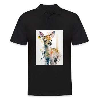 Cerf mignon style aquarelle - Polo Homme - noir - Devant - Kai (181cm)