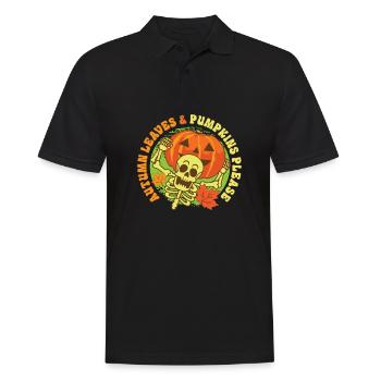 Hello Autumn Leaves and Pumpkins Please Happy - Männer Poloshirt - Schwarz - Vorne - Kai (181cm)
