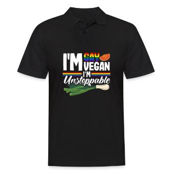 Je suis gay, je suis végétalien, je suis imparable - Polo Homme - noir - Devant - Kai (181cm)