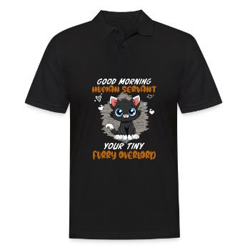Bonjour, drôle de chat serviteur humain - Polo Homme - noir - Devant - Kai (181cm)