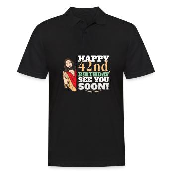 Joyeux 42e anniversaire À bientôt Jésus drôle Mème - Polo Homme - noir - Devant - Kai (181cm)