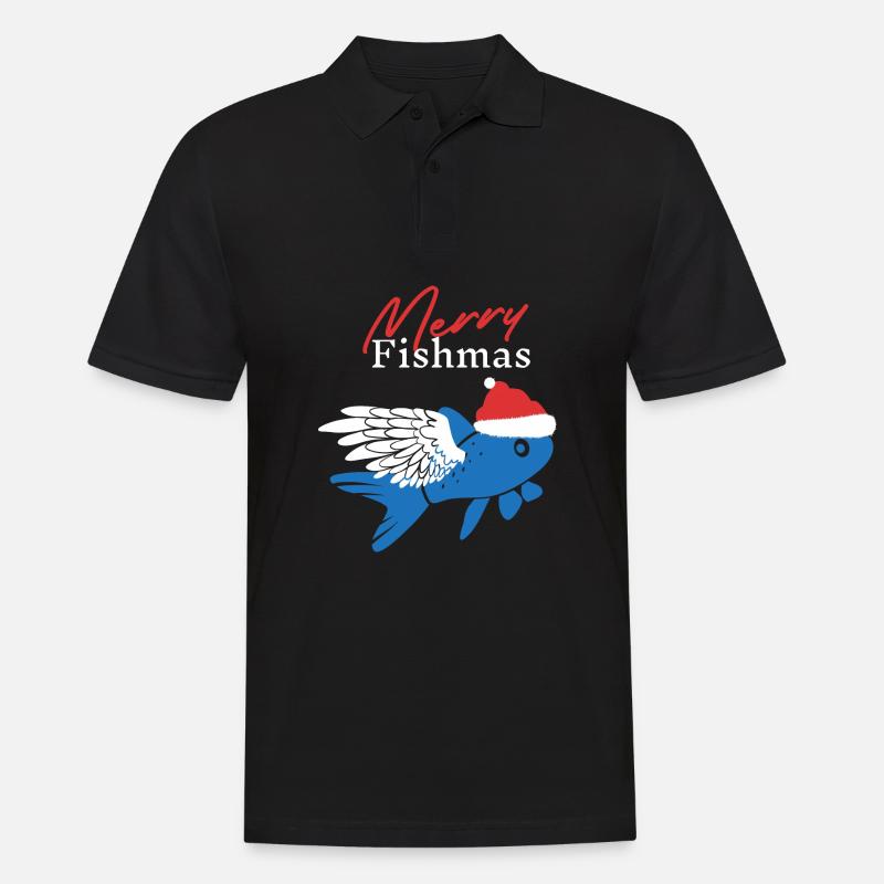 Merry Fishmas - Männer Poloshirt - Schwarz