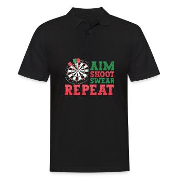 Zielen, Schießen, Schwören, Wiederholen, Dartspieler und Werfen - Männer Poloshirt - Schwarz - Vorne - Kai (181cm)