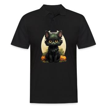 Black Cat Halloween Pumpkin - Cat - Männer Poloshirt - Schwarz - Vorne - Kai (181cm)