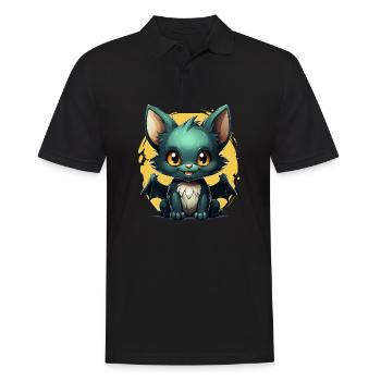 Bat Halloween I Cartoon Cute Bat - Männer Poloshirt - Schwarz - Vorne - Kai (181cm)