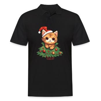 Chat de Noël - Chat mignon dans le sapin de Noël - Polo Homme - noir - Devant - Kai (181cm)
