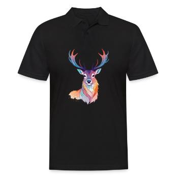 Hirsch Vektor Kunst mit lebendigen Farben Illustration - Männer Poloshirt - Schwarz - Vorne - Kai (181cm)