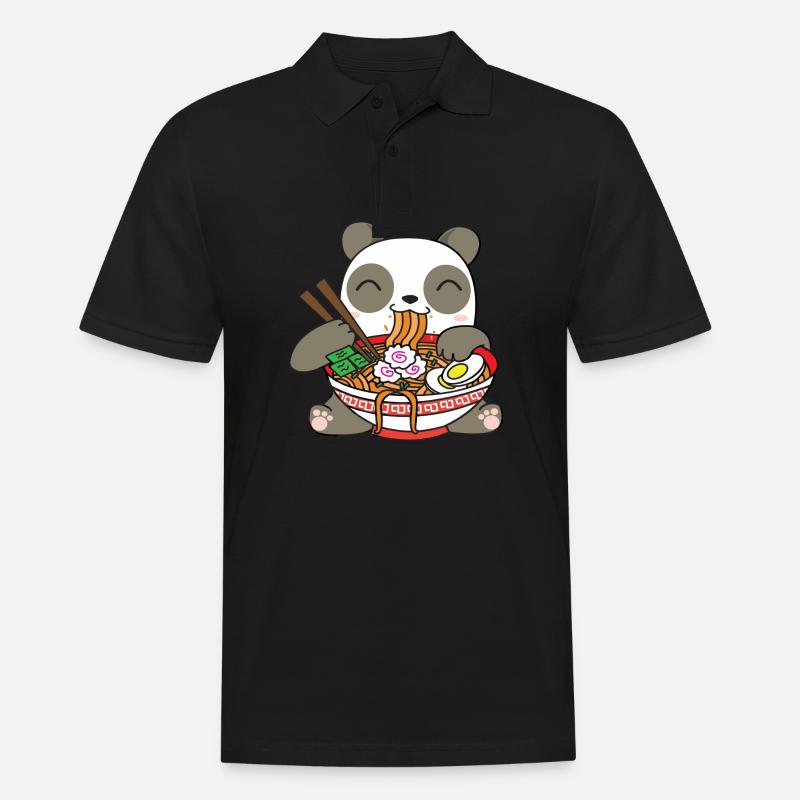 Panda Essen Ramen - Männer Poloshirt - Schwarz