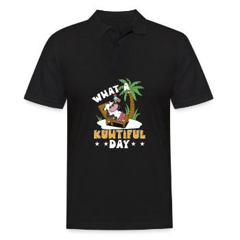 Kuh Spruch - What A Kuhtiful Day - Männer Poloshirt - Schwarz - Vorne - Kai (181cm)
