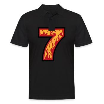 Nummer sieben mit Flammen - Zahl 7 mit Feuer 🔥 - Männer Poloshirt - Schwarz - Vorne - Kai (181cm)