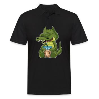 Bubble Tea Kawaii Crocodile I Boba Tea Otaku - Männer Poloshirt - Schwarz - Vorne - Kai (181cm)