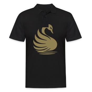 Elegante Schwan-Silhouette: Anmut auf dem Wasser - Männer Poloshirt - Schwarz - Vorne - Kai (181cm)