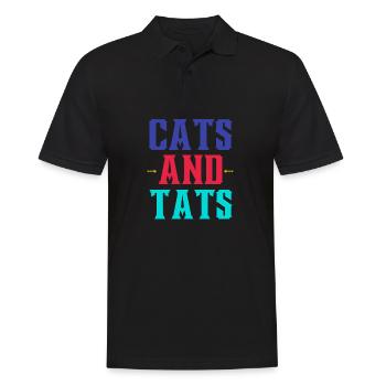 Katzen und Tattoos – Bunter Tippfehler - Männer Poloshirt - Schwarz - Vorne - Kai (181cm)