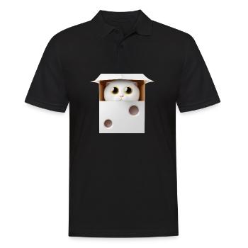 Chat mignon dans une boîte carton - Polo Homme - noir - Devant - Kai (181cm)