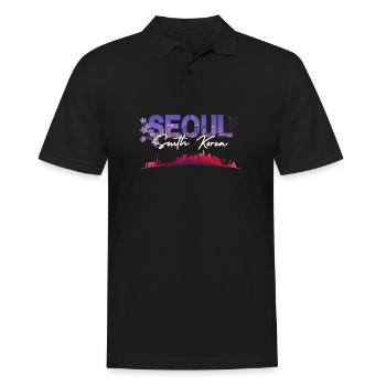 Skyline nocturne de Séoul avec Sakura Bloom - Polo Homme - noir - Devant - Kai (181cm)