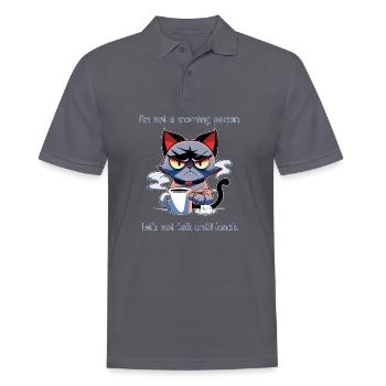 Not a Morning Person Coffee Cat Saying - Men's Polo Shirt - charcoal grey - Front - Nico (186cm)