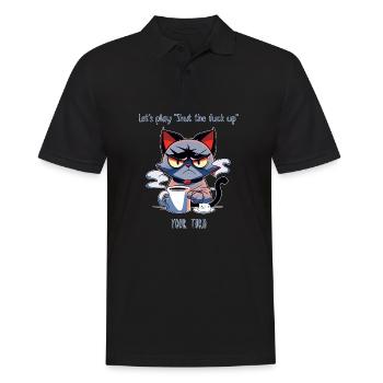 Grim Cat Coffee Sarcasm Saying - Men's Polo Shirt - black - Front - Kai (181cm)