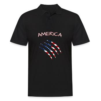 America, Claws, Cuts, Amerika, USA, American Flag  - Männer Poloshirt - Schwarz - Vorne - Kai (181cm)