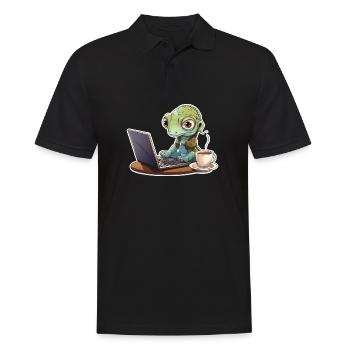 Gecko Home Office Kaffee Laptop Lustig Shirt - Männer Poloshirt - Schwarz - Vorne - Kai (181cm)