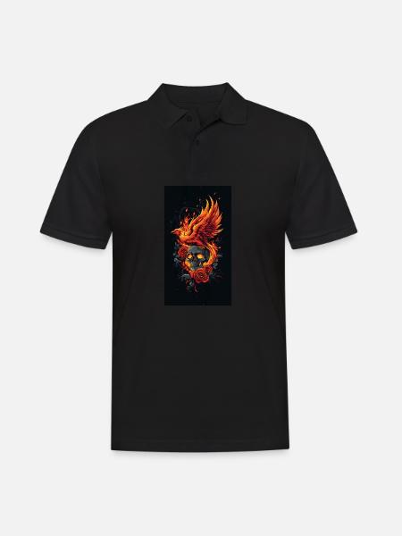 Phoenix Skull in Flames and Roses - Men's Polo Shirt - black