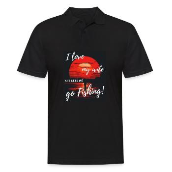J’adore ma femme pêcher au coucher du soleil - Polo Homme - noir - Devant - Kai (181cm)