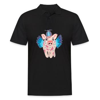 Pastel Winged Pig with Beanie - Men's Polo Shirt - black - Front - Kai (181cm)