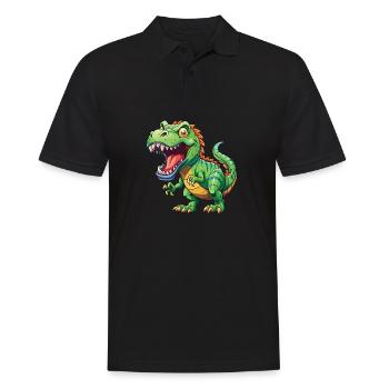 Cartoon tyrannosaurus rex roaring on white back - Men's Polo Shirt - black - Front - Kai (181cm)