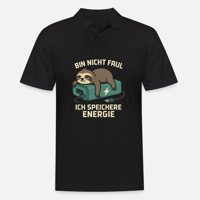 Faultier Spruch: Ich speichere Energie - Männer Poloshirt - Schwarz