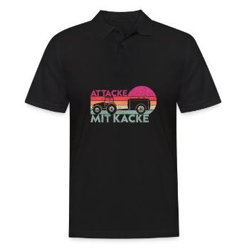 Attacke mit Kacke Lustig Bauer und Landwirt Spruch - Männer Poloshirt - Schwarz - Vorne - Kai (181cm)