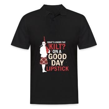 Was ist unter dem Kilt Lippenstift Scottish Bagpiper - Männer Poloshirt - Schwarz - Vorne - Kai (181cm)