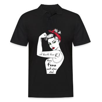 Ich brauche keine KI meine Frau weiß schon alles - Männer Poloshirt - Schwarz - Vorne - Kai (181cm)