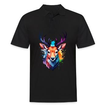 Hirsch in Aquarellfarben Cooles Aquarellgeweih - Männer Poloshirt - Schwarz - Vorne - Kai (181cm)
