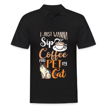 Cafetière Chat Machine Chaton Tasse Grains - Polo Homme - noir - Devant - Kai (181cm)