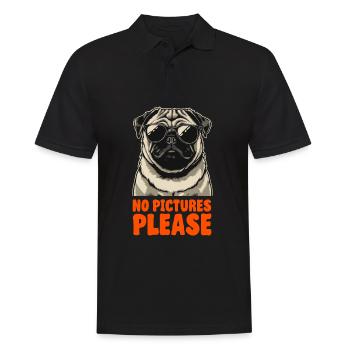 Mops mit Sonnenbrille - Keine Fotos Bitte - Männer Poloshirt - Schwarz - Vorne - Kai (181cm)
