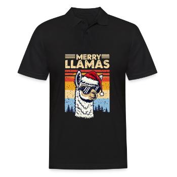 Cooler Lama mit Sonnenbrille und Weihnachtsmütze - Männer Poloshirt - Schwarz - Vorne - Kai (181cm)