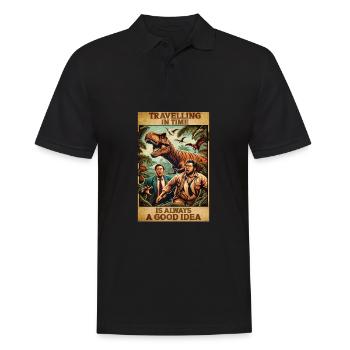 90s movie poster design Time travel T-Rex Humor - Männer Poloshirt - Schwarz - Vorne - Kai (181cm)