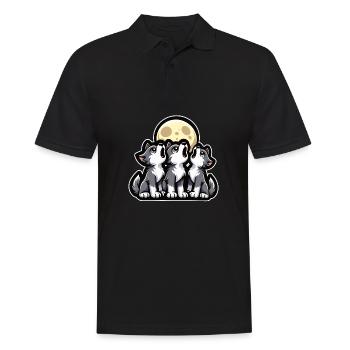 Süße Wolf Welpen heulen Mond Cartoon Stil - Männer Poloshirt - Schwarz - Vorne - Kai (181cm)
