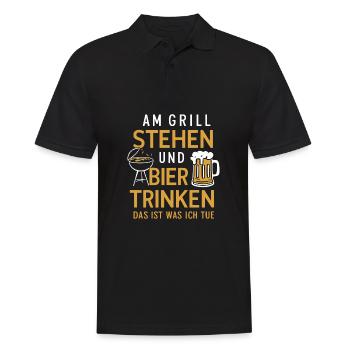 Am Grill stehen Bier trinken Lustiger Grill Bier - Männer Poloshirt - Schwarz - Vorne - Kai (181cm)