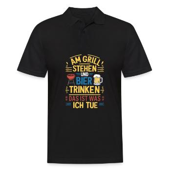 Debout au grill boire de la bière Funny Grill Beer - Polo Homme - noir - Devant - Kai (181cm)