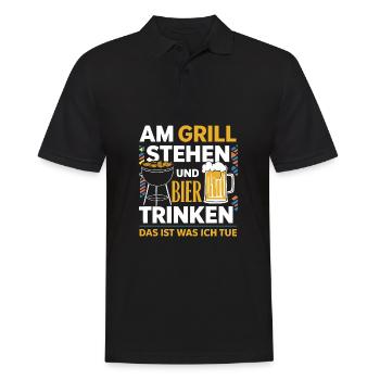 Am Grill stehen Bier trinken Lustiger Grill Bier - Männer Poloshirt - Schwarz - Vorne - Kai (181cm)