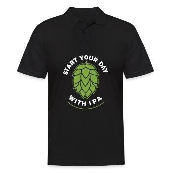 Start your day with IPA funny Beer Saying - Men's Polo Shirt - black - Front - Kai (181cm)