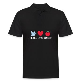 Frieden, Liebe, Mittagessen, Kantine, Cafeteria, Humor - Männer Poloshirt - Schwarz - Vorne - Kai (181cm)