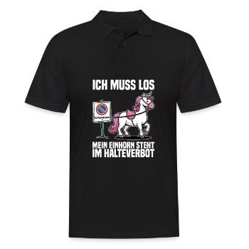 Ich muss los mein Einhorn steht im Halteverbot - Männer Poloshirt - Schwarz - Vorne - Kai (181cm)