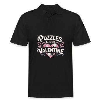 Puzzles are my Valentine Funny Pun Jigsaw Puzzle V - Men's Polo Shirt - black - Front - Kai (181cm)