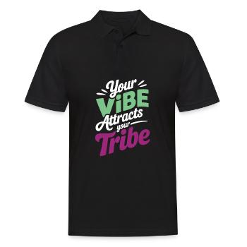 Votre vibration attire l’énergie positive de votre tribu - Polo Homme - noir - Devant - Kai (181cm)