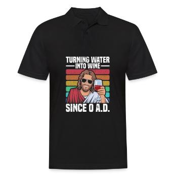 l’eau en vin depuis l’an 0 après J.-C. Drôle de Jésus - Polo Homme - noir - Devant - Kai (181cm)